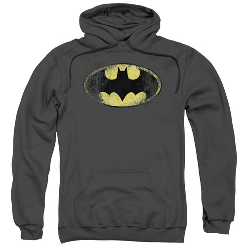 Batman Destroyed Logo Mens Hoodie Charcoal