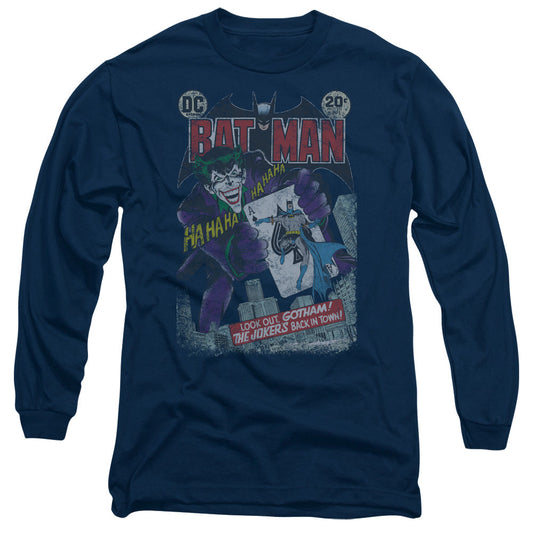 Batman #251 Distressed Mens Long Sleeve Shirt Navy Blue