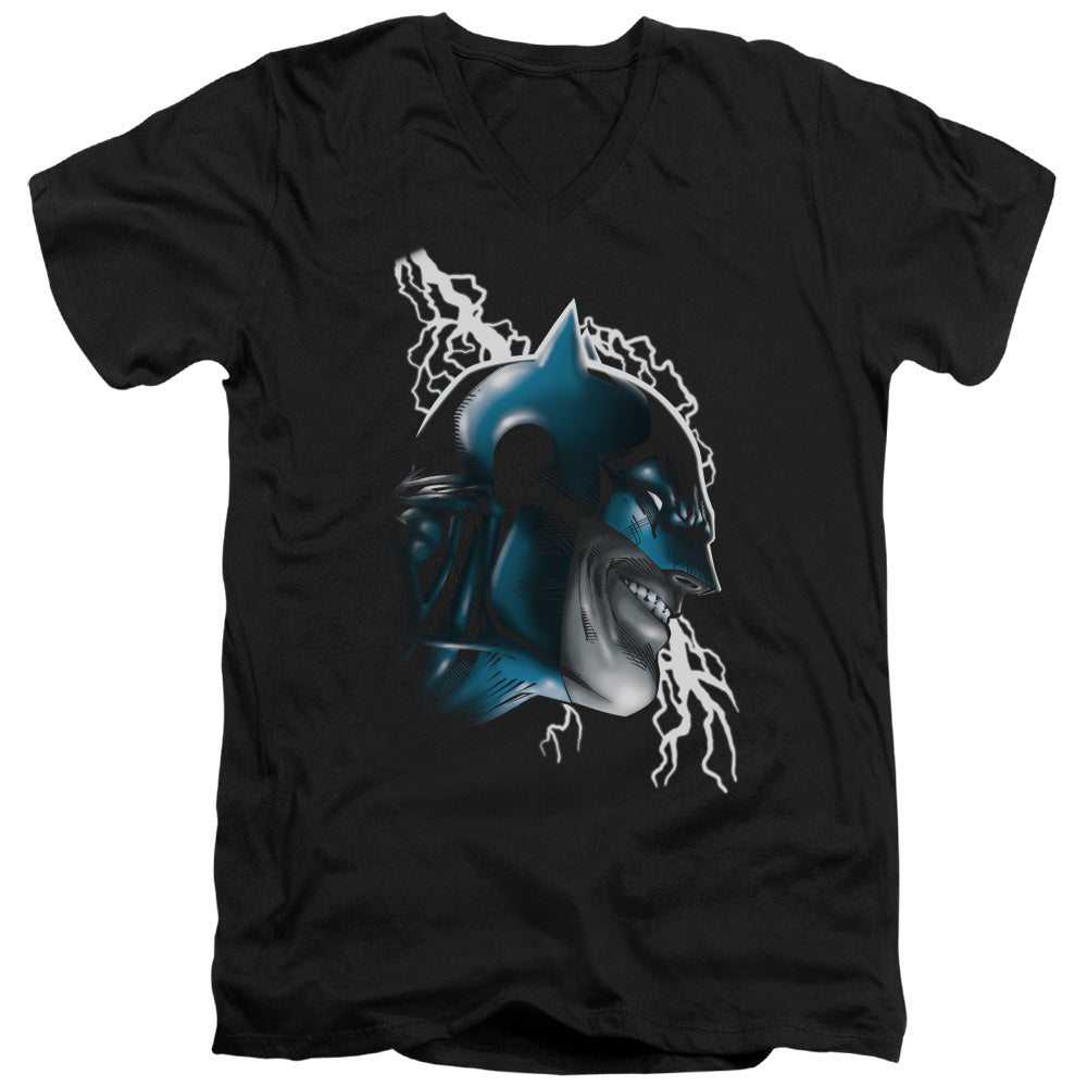 Batman Crazy Grin Mens Slim Fit V Neck T Shirt Black