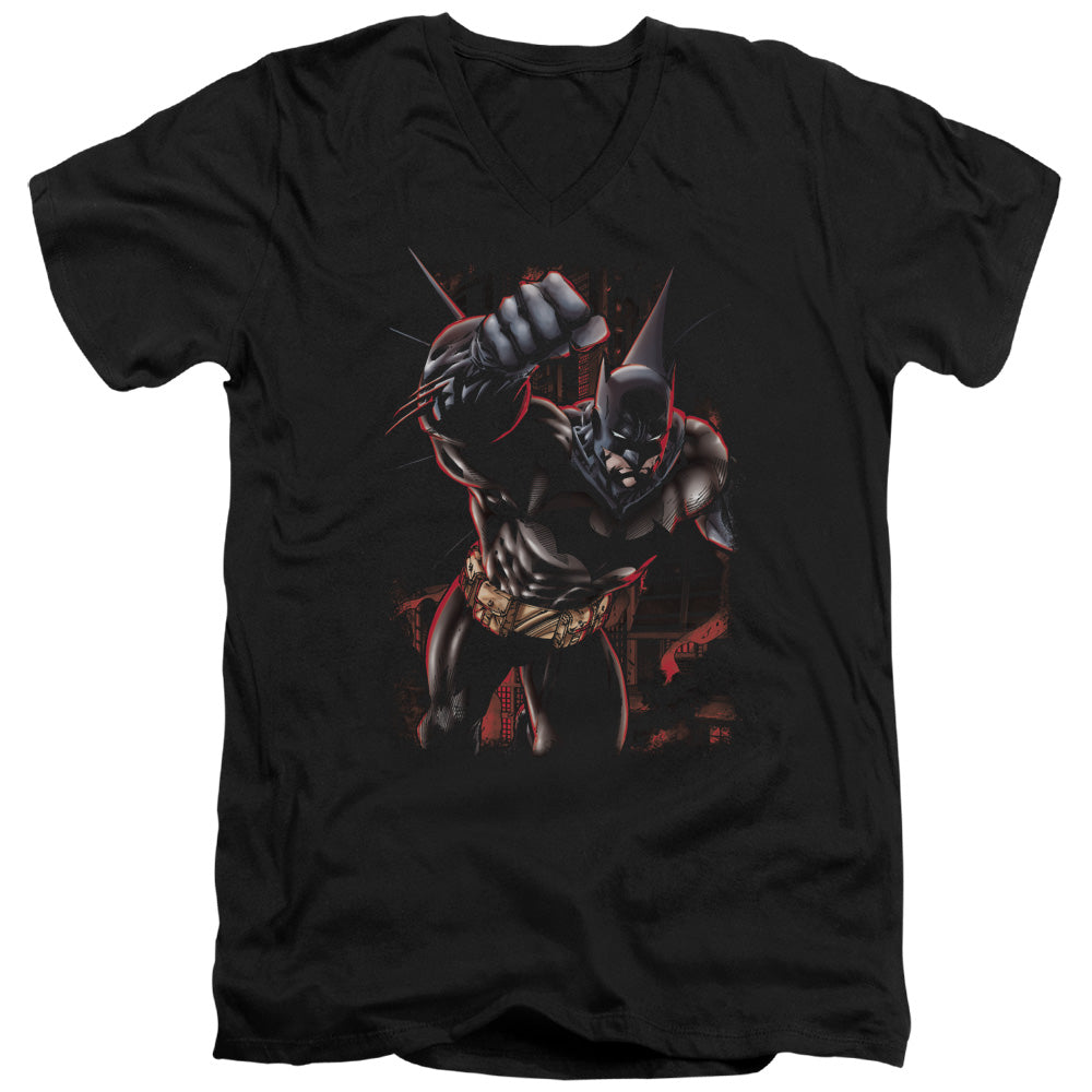 Batman Crimson Knight Mens Slim Fit V Neck T Shirt Black