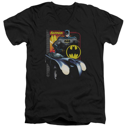 Batman Bat Racing Mens Slim Fit V Neck T Shirt Black