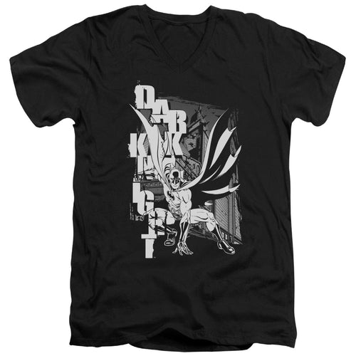 Batman Vertical Leters Mens Slim Fit V Neck T Shirt Black