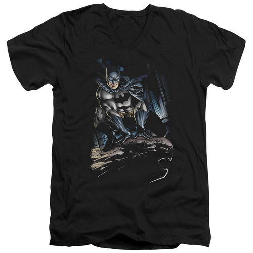 Batman Perched Mens Slim Fit V Neck T Shirt Black