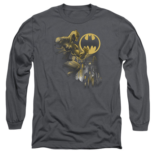 Batman Bat Signal Mens Long Sleeve Shirt Charcoal