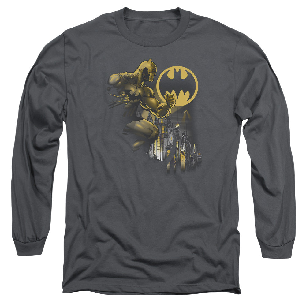 Batman Bat Signal Mens Long Sleeve Shirt Charcoal