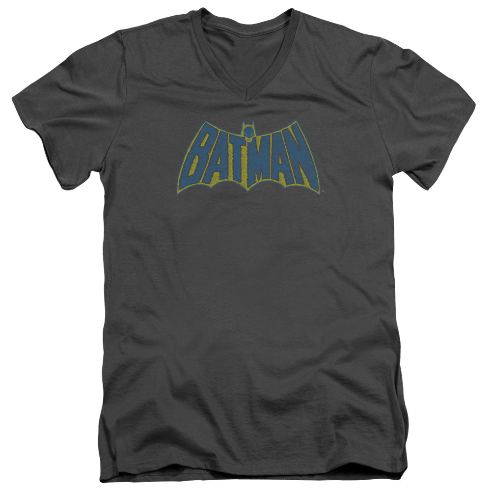 Batman Sketch Logo Mens Slim Fit V Neck T Shirt Charcoal