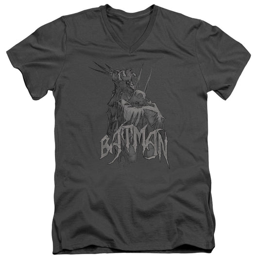 Batman Scary Right Hand Mens Slim Fit V Neck T Shirt Charcoal