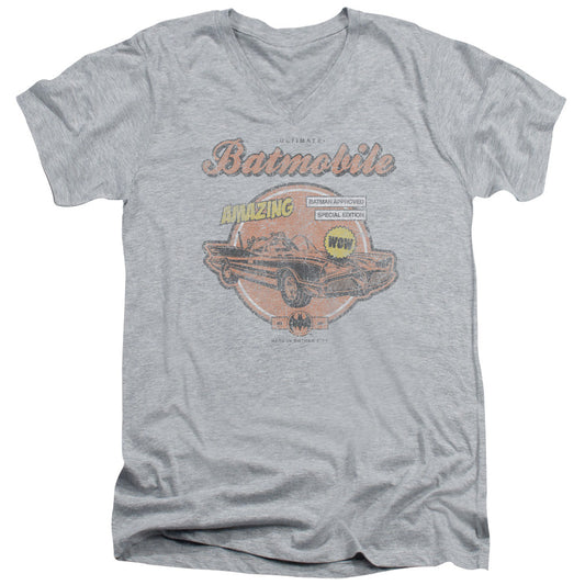 Batman Amazing Batmobile Mens Slim Fit V Neck T Shirt Athletic Heather