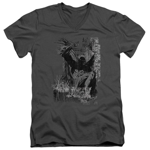 Batman The Knight Life Mens Slim Fit V Neck T Shirt Charcoal