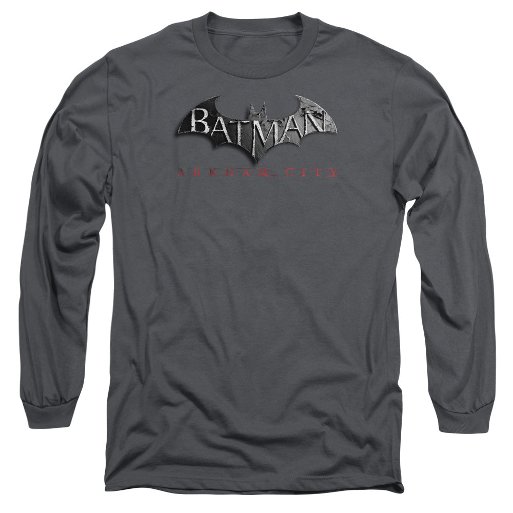 Arkham City Logo Mens Long Sleeve Shirt Charcoal