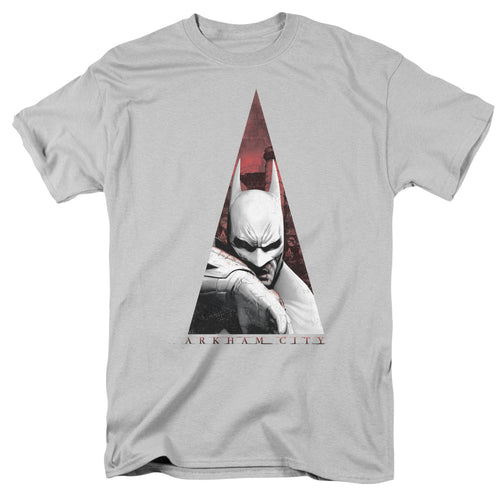Arkham City Bat Triangle Mens T Shirt Silver