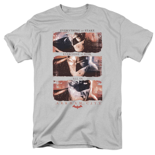 Batman Arkham City All In Mens T Shirt Silver