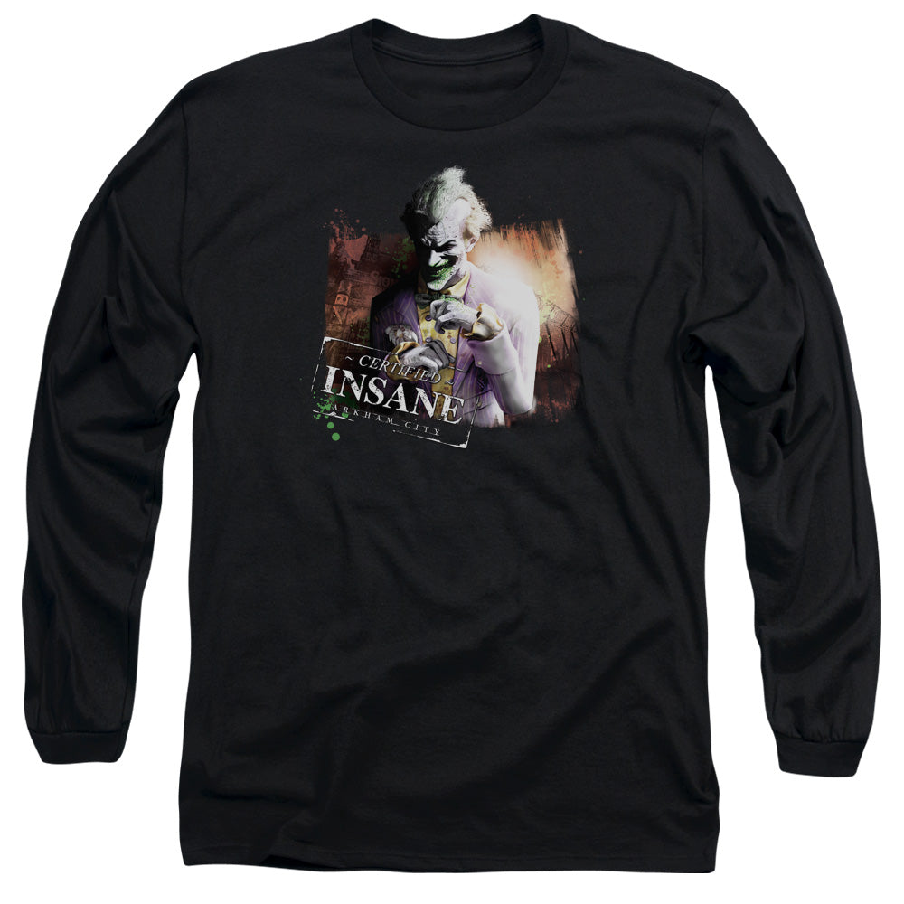 Arkham City Certified Insane Mens Long Sleeve Shirt Black
