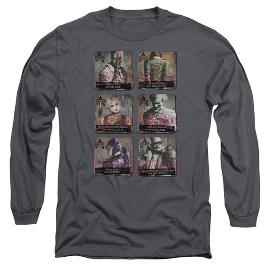 Arkham City Arkham Lineup Mens Long Sleeve Shirt Charcoal