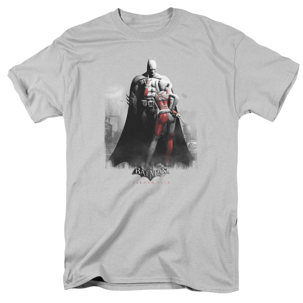 Arkham City Harley And Bats Mens T Shirt Silver