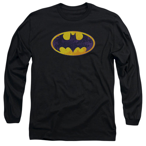 Batman Bm Neon Distress Logo Mens Long Sleeve Shirt Black