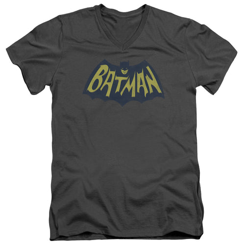 Batman Show Bat Logo Mens Slim Fit V Neck T Shirt Charcoal