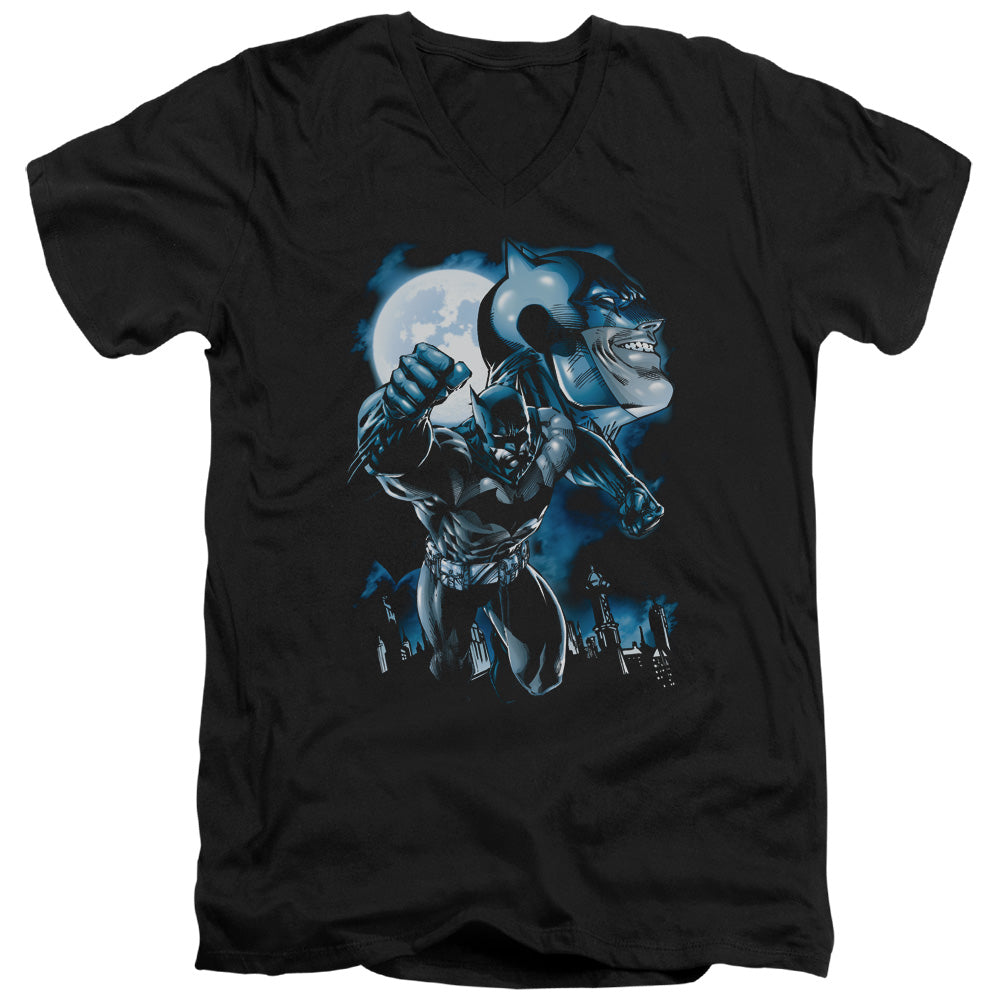 Batman Moonlight Bat Mens Slim Fit V Neck T Shirt Black