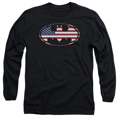 Batman American Flag Oval Mens Long Sleeve Shirt Black