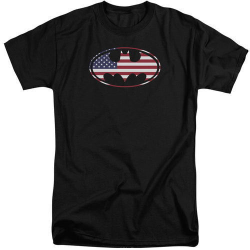 Batman American Flag Oval Mens Tall T Shirt Black