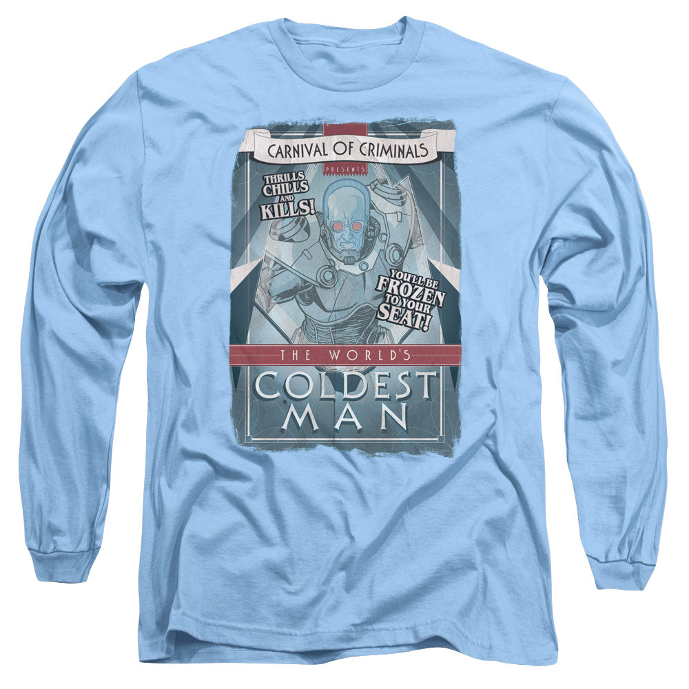 Batman Coldest Man Mens Long Sleeve Shirt Carolina Blue