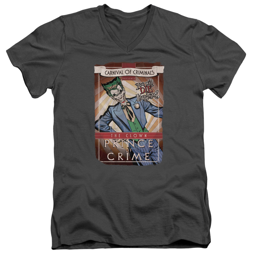Batman Clown Prince Mens Slim Fit V Neck T Shirt Charcoal