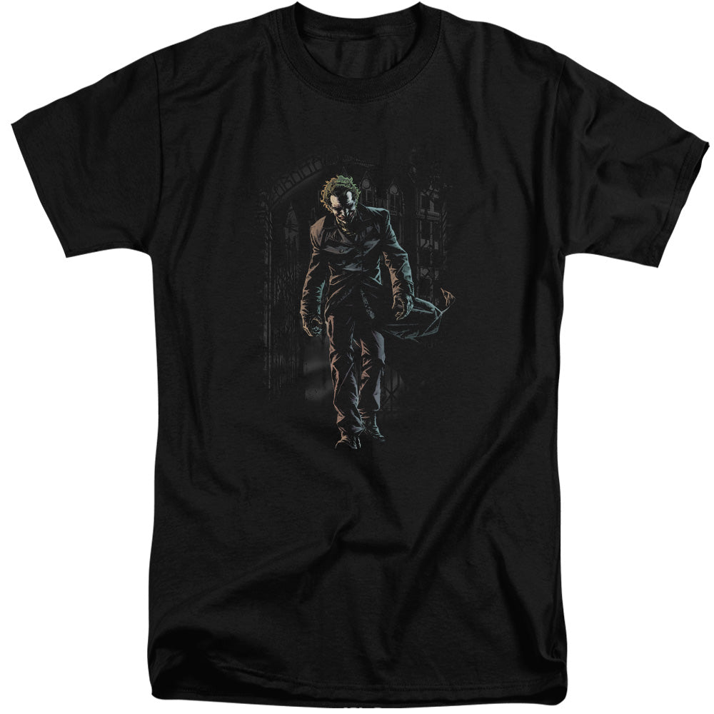 Batman Joker Leaves Arkham Mens Tall T Shirt Black
