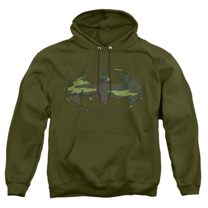 Batman Distressed Camo Shield Mens Hoodie Military Green