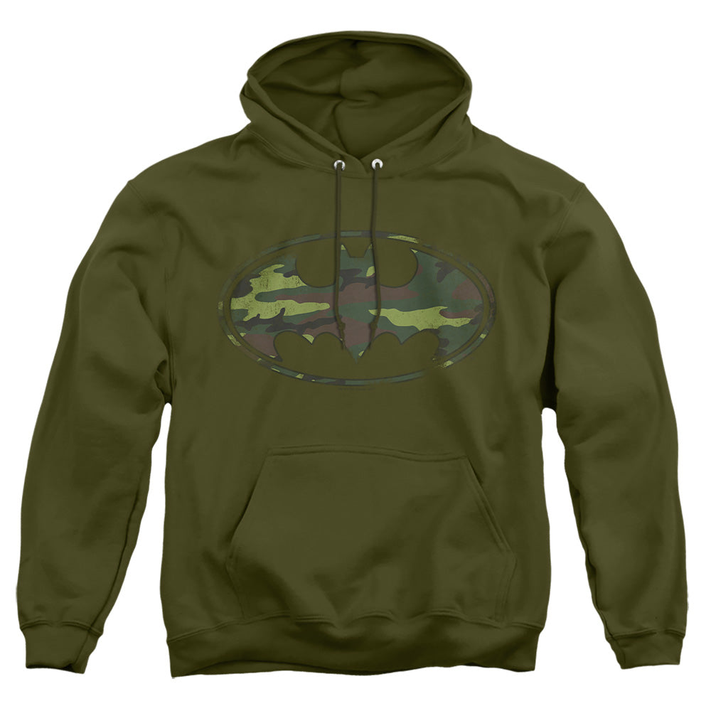Batman Distressed Camo Shield Mens Hoodie Military Green