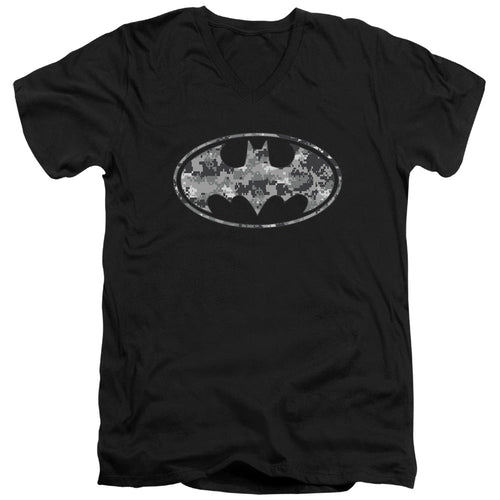 Batman Urban Camo Shield Mens Slim Fit V Neck T Shirt Black