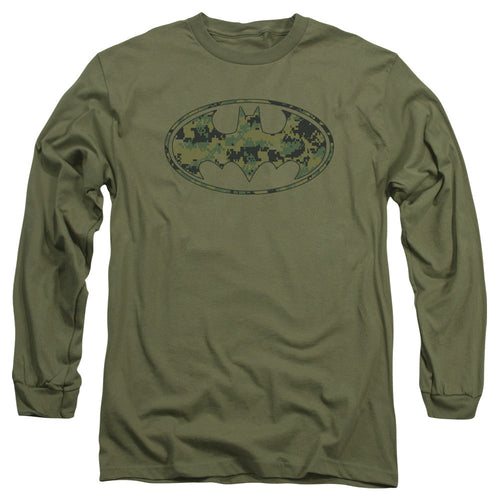 Batman Marine Camo Shield Mens Long Sleeve Shirt Military Green