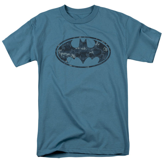 Batman Navy Blue Camo Shield Mens T Shirt Slate