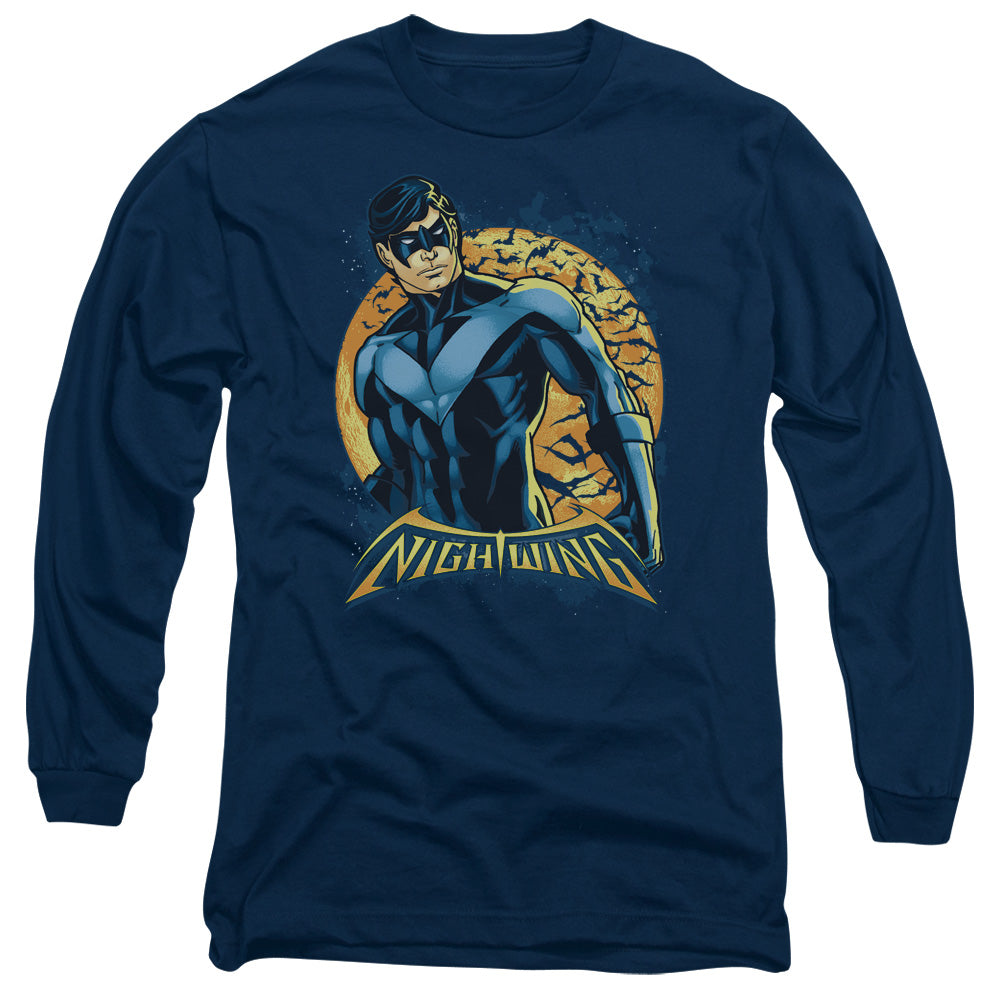 Batman Nightwing Moon Mens Long Sleeve Shirt Navy