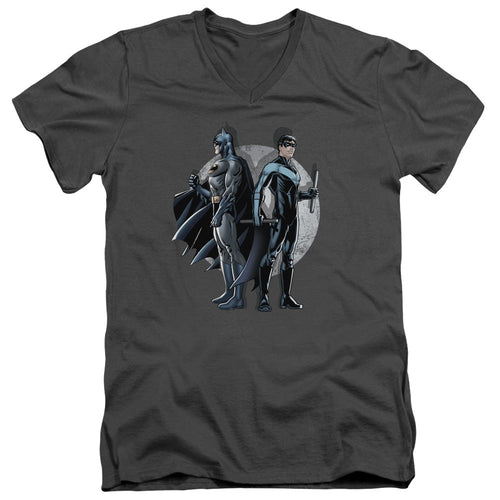 Batman Spotlight Mens Slim Fit V Neck T Shirt Charcoal
