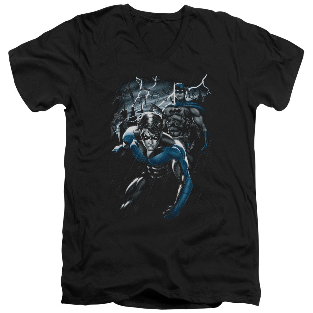 Batman Dynamic Duo Mens Slim Fit V Neck T Shirt Black