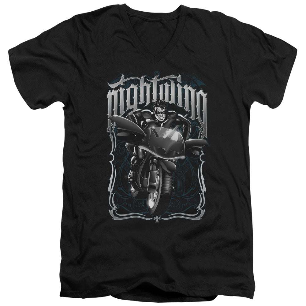 Batman Nightwing Biker Mens Slim Fit V Neck T Shirt Black