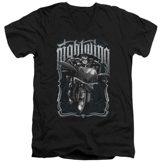 Batman Nightwing Biker Mens Slim Fit V Neck T Shirt Black