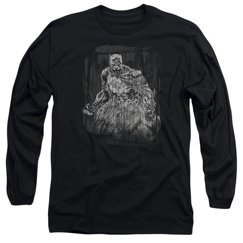 Batman Pencilled Rain Mens Long Sleeve Shirt Black