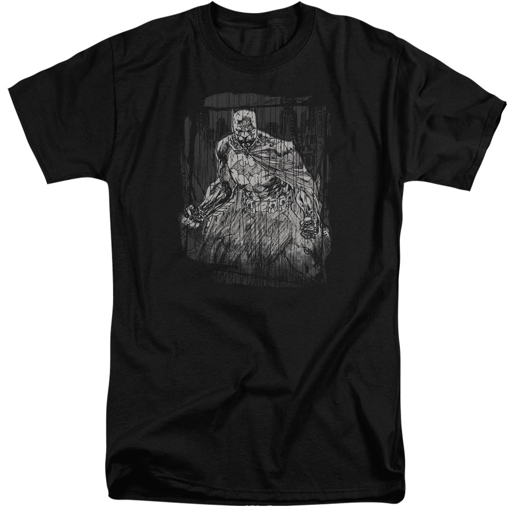 Batman Pencilled Rain Mens Tall T Shirt Black