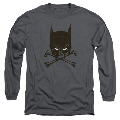 Batman Bat And Bones Mens Long Sleeve Shirt Charcoal