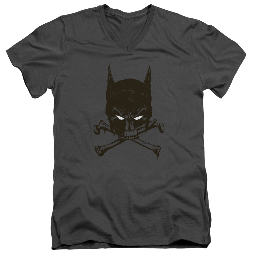 Batman Bat And Bones Mens Slim Fit V Neck T Shirt Charcoal