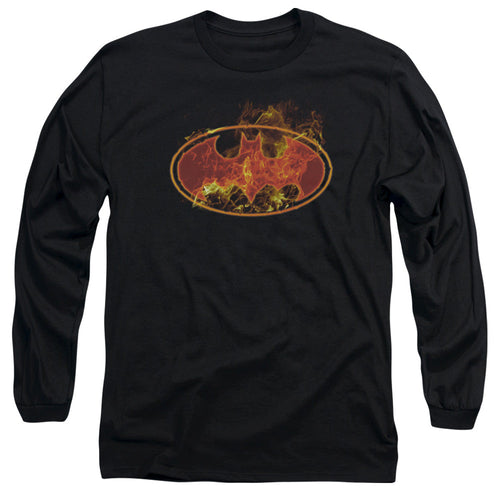 Batman Flames Logo Mens Long Sleeve Shirt Black