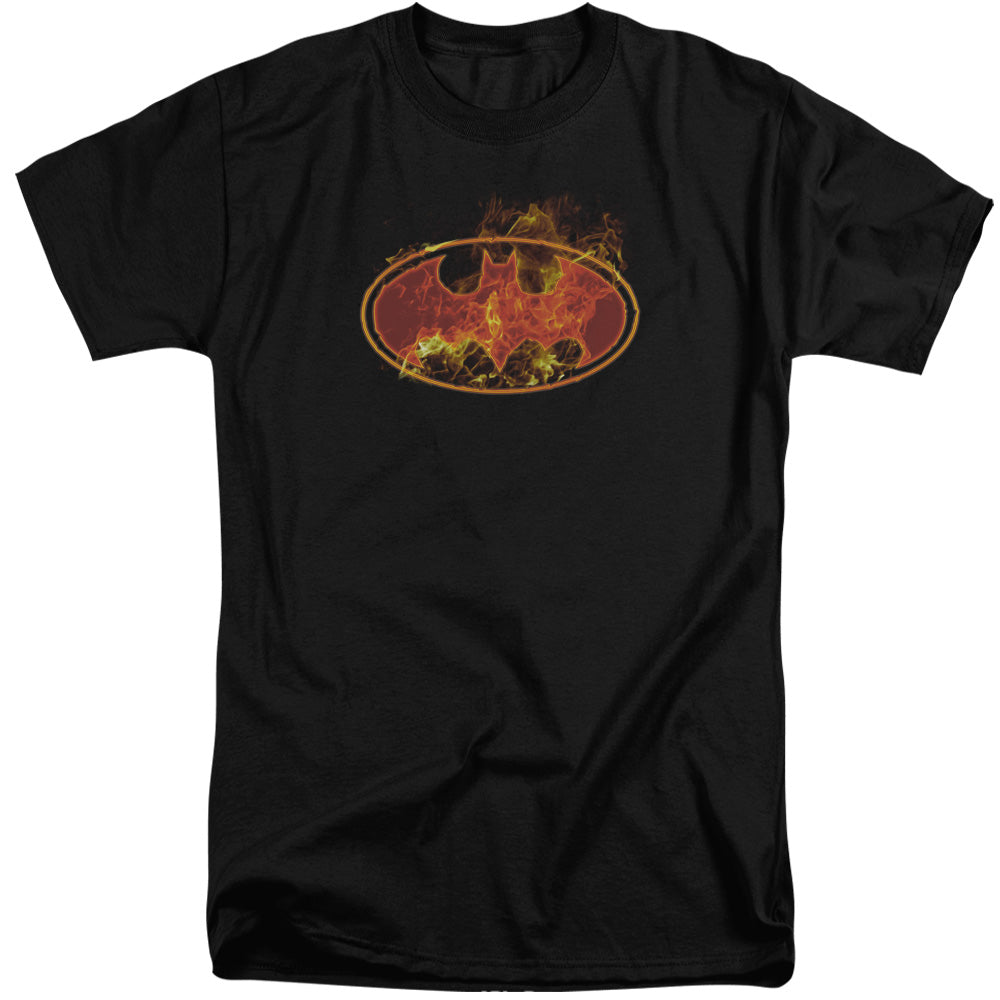 Batman Flames Logo Mens Tall T Shirt Black