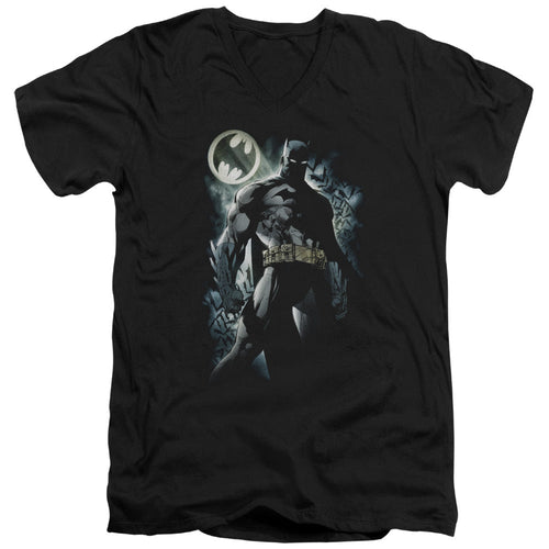 Batman The Knight Mens Slim Fit V Neck T Shirt Black