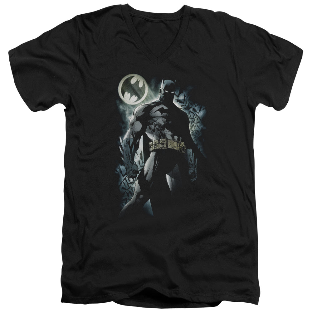 Batman The Knight Mens Slim Fit V Neck T Shirt Black