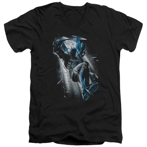 Batman Bat Crash Mens Slim Fit V Neck T Shirt Black