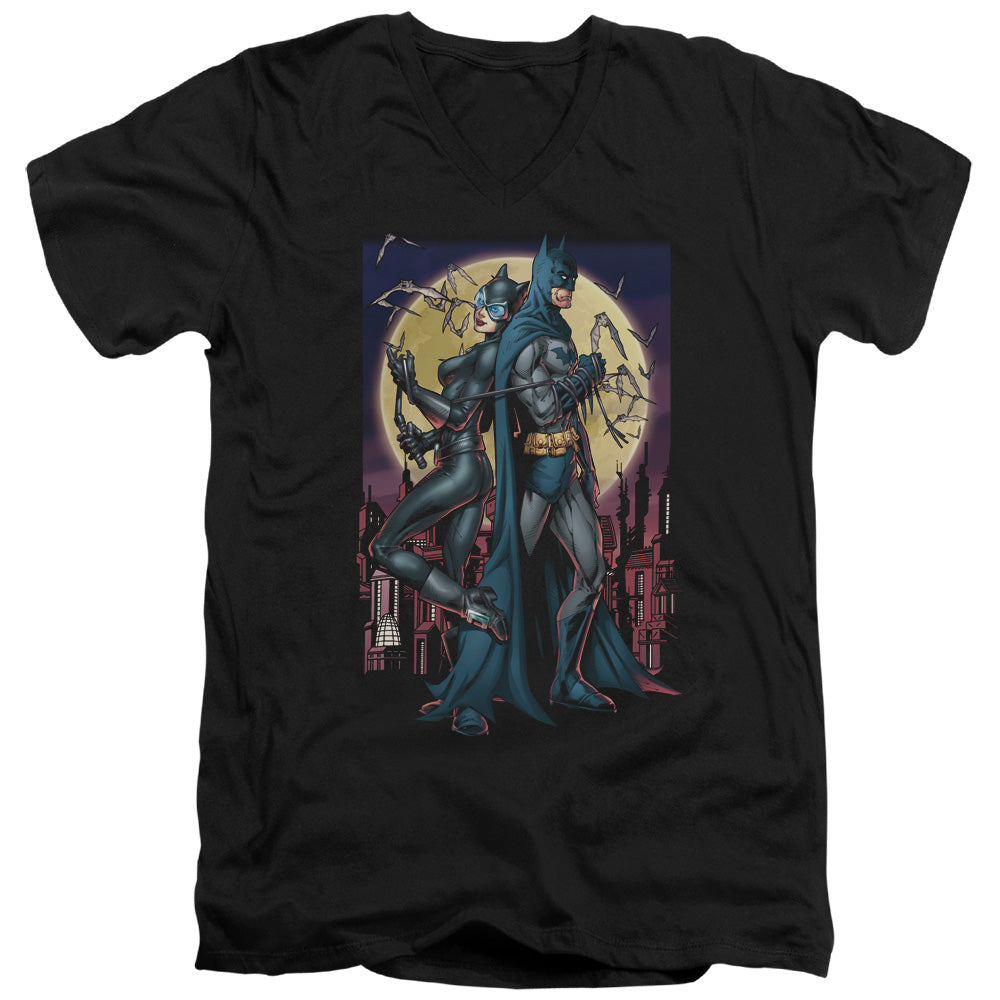 Batman Paint The Town Red Mens Slim Fit V Neck T Shirt Black
