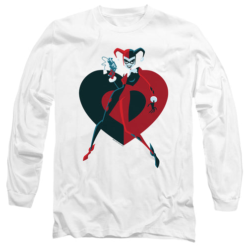 Batman Harely Heart Mens Long Sleeve Shirt White