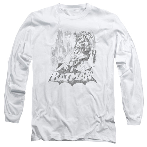 Batman Bat Sketch Mens Long Sleeve Shirt White