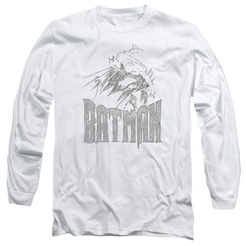 Batman Knight Sketch Mens Long Sleeve Shirt White